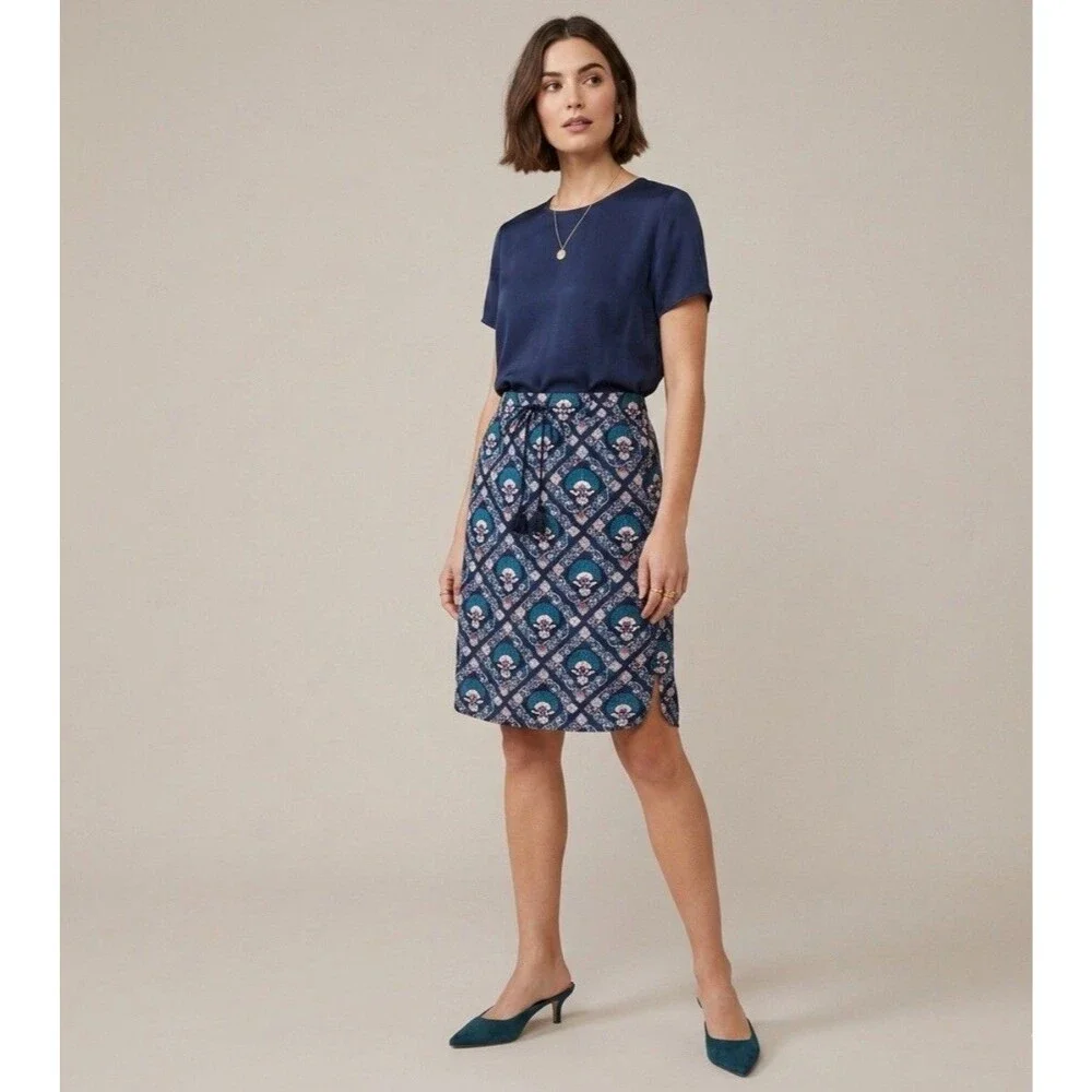 Ann Taylor Loft Blue Multicolor Printed Skirt W/ Pockets Women’s Size Medium M